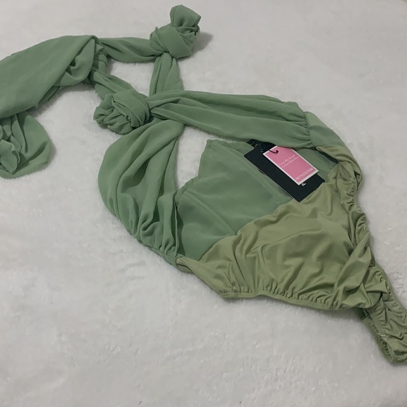 COPY - Olive Chiffon Halterneck Underbust Corset Detail Bodysuit - Picture 5 of 5